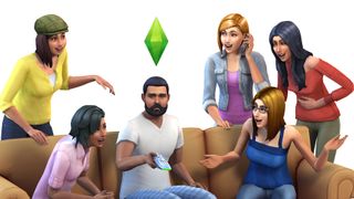 The Sims 4 攻略 - 他の人が彼に驚きを表明している間、あるシムがテレビを見ようとしています