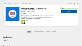 HEIC ファイルを JPEG に変換する方法 ステップ 1: Microsoft Store で iMazing HEIC Converter を見つけて、「入手」をクリックします