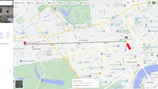 Google マップを使用してロンドンの 2 点間の距離を測定する