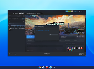 Chromebook 上の Steam で、disco elysium を実行するためにダウンロードされている Vulkan シェーダーが表示されています
