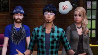 The Sims 4 攻略 - 3 人のシムがカメラを見つめ、1 人がボクサーのことを考えています