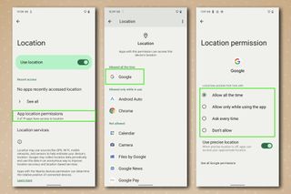 Google Pixel の Android アプリの場所メニュー