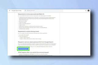 Google 検索のヘルプ ページ - Google 検索から連絡先の詳細を削除する方法を示しています