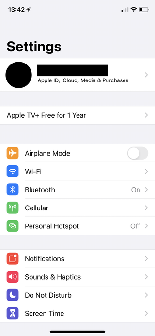 iOS設定のスクリーンショット