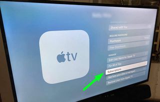 Apple TV設定のユーザーサブスクリプションページ