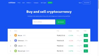 Coinbase の Web サイトのスクリーンショット