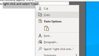 Microsoft Officeで「コピー」オプションを選択する
