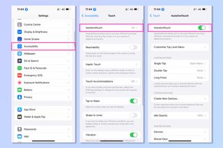iPhone で Assistive Touch をオンにするために必要な手順を示すスクリーンショット