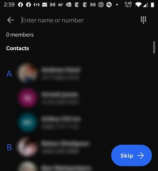 Signal Android アプリのグループ作成「スキップ」画面のスクリーンショット。