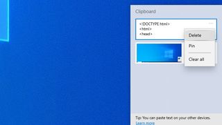 「クリップボード履歴」メニューのスクリーンショット