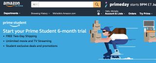 Amazonプライムスチューデントの画面