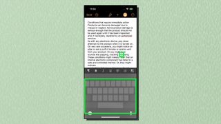 iOS 内の非表示のトラックパッドを示すスクリーンショット
