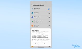 通知アクセスの許可承認ポップアップを示す aodNotify のスクリーンショット