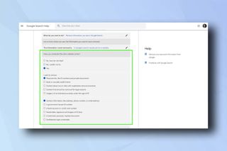 Google 検索削除フォームを示すスクリーンショット - Google 検索から連絡先の詳細を削除する方法を示しています