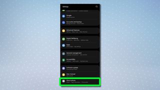 Android 設定メニューを示すスクリーンショット