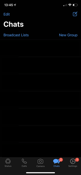 iOS の WhatsApp ダーク モードのスクリーンショット