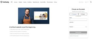 GoDaddy のアカウント作成 Web ページ