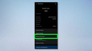 Android の電話情報メニューを示すスクリーンショット