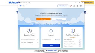 Malwarebytes のメイン メニューと [スキャン] ボタン