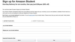 Amazonプライムスチューデントの登録画面