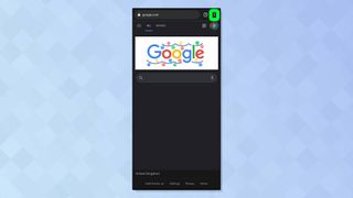 3 つの点メニューが強調表示された Chrome ブラウザを示す Android のスクリーンショット