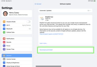 設定の iPadOS 15.4 ダウンロード画面