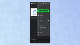 「履歴」オプションが強調表示された Chrome ブラウザ設定を示す Android のスクリーンショット
