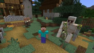 Minecraft スキン - アレックスはゴーレム、村人、猫とぶらぶらしています