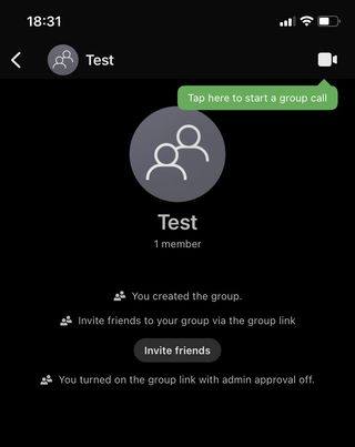 SIGNALのチャットグループ作成画面のスクリーンショット。
