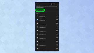 「閲覧データの消去」オプションが強調表示された Chrome ブラウザ設定を示す Android のスクリーンショット