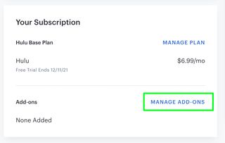 Hulu アカウント設定でアドオンを管理する