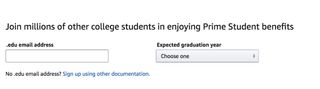 Amazon Prime Studentのメールアドレス画面
