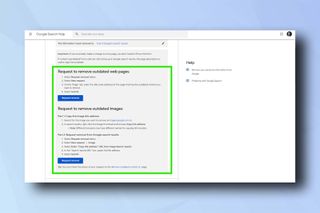 Google 検索削除フォームを示すスクリーンショット - Google 検索から連絡先の詳細を削除する方法を示しています
