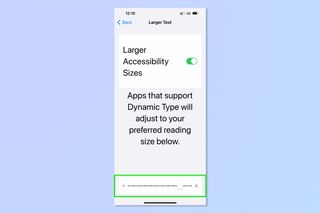 iPhone でフォント サイズを変更するために必要な手順を示すスクリーンショット