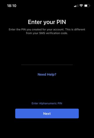 Signal iOS アプリの PIN 作成ページのスクリーンショット。