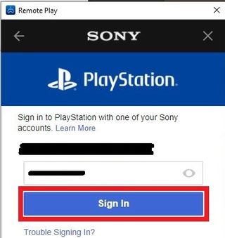 PS5でのリモートプレイ方法 — PS Remote Play画面のサインインボタン