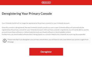 任天堂 Web サイトでメインの Switch の登録を解除する方法を示すスクリーンショット
