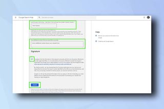 Google 検索削除フォームを示すスクリーンショット - Google 検索から連絡先の詳細を削除する方法を示しています