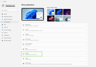 [設定] メニューの Windows 11 タスクバー オプションの画像