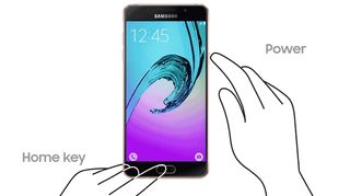Samsung 製携帯電話でスクリーンショットを撮る方法を示す画像