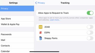 iPhoneの追跡設定ページ