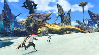 ゼノブレイド3 キャラクター切り替え方法、2人のキャラクターがモンスターに向かって走る