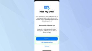 iOS 「続行」および「別のアドレスの使用」を選択して「メール」アプリを非表示にする