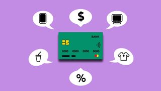 さまざまな購入のシンボルで囲まれた支払いカード