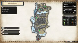 モンスターハンターライズ 岩トカゲ攻略：神殿遺跡の岩トカゲの出現場所を示す図