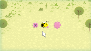 Google Earth Day ゲームで花の間で花粉を取る漫画のミツバチ